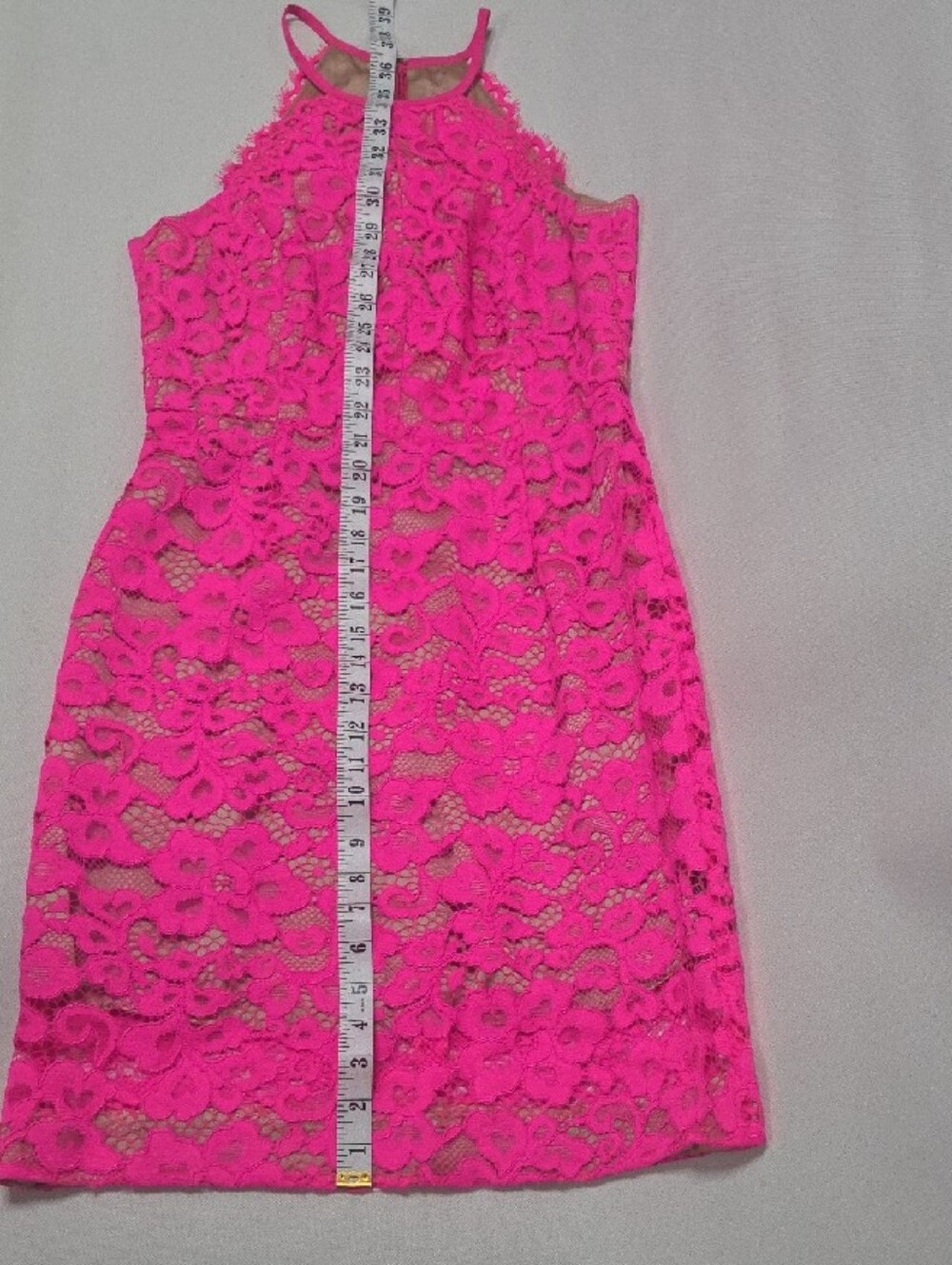 Trina Turk Parry Bright Pink Lace Halter Sheath Dress - Picture 10 of 10